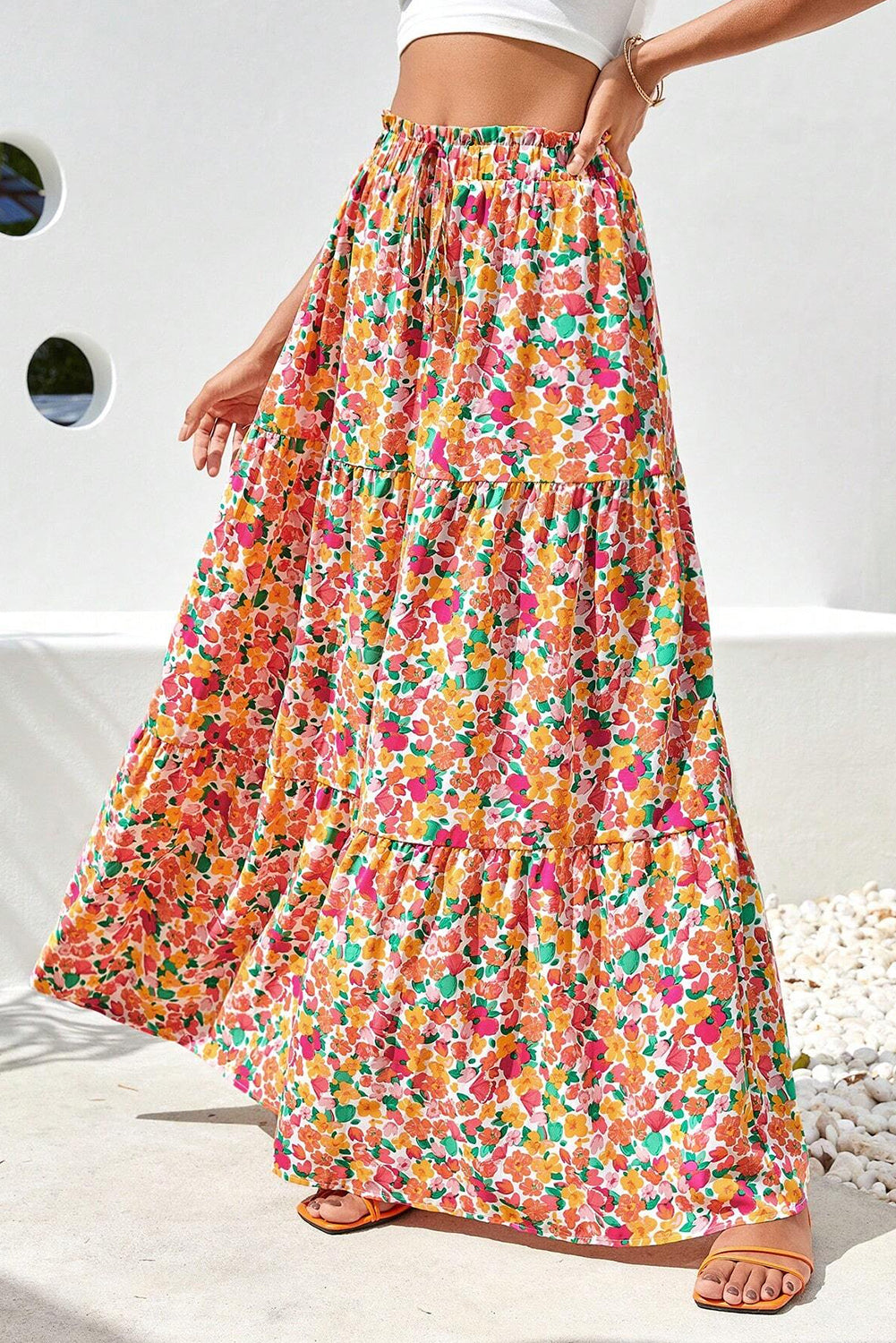 Printed Elastic Waist Maxi Skirt [Spirit and Rebel]   