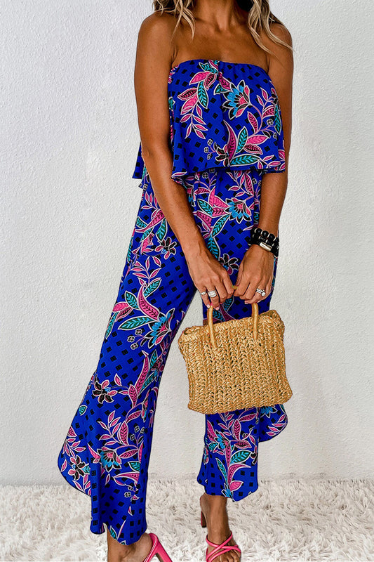 Printed Tube Boho Jumpsuit [Spirit and Rebel] Royal  Blue M 