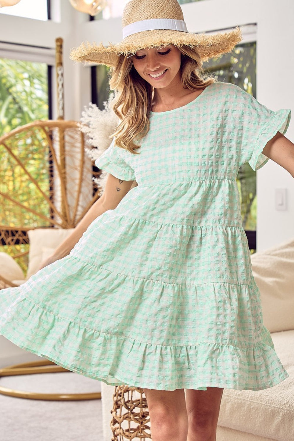 Spirit and Rebel Ruffled Hem Short Sleeve Tiered Boho Dress [Spirit and Rebel]   