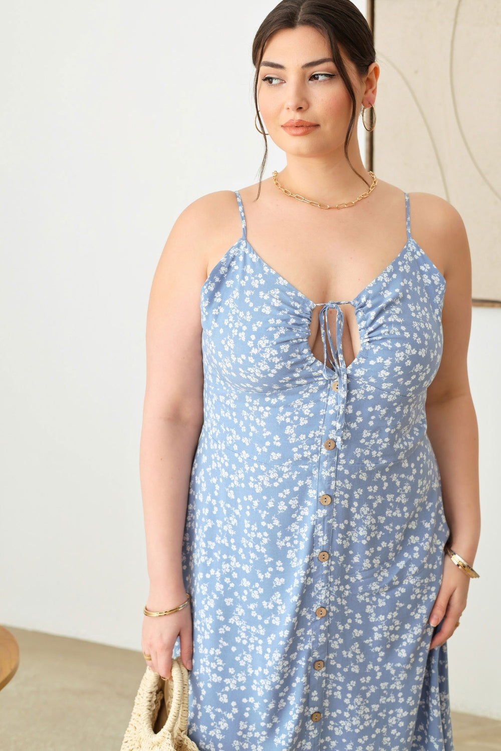 Plus Size Cutout Floral Spaghetti Strap Boho Dress - Spirit and Rebel [Spirit and Rebel]   