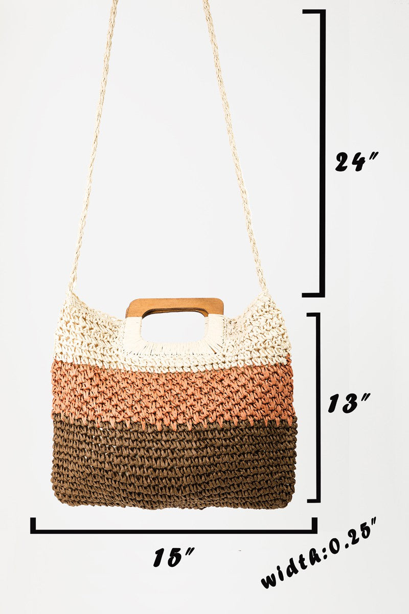 Color Block Double-Use Braided Tote Boho Bag - Spirit and Rebel [Spirit and Rebel]   