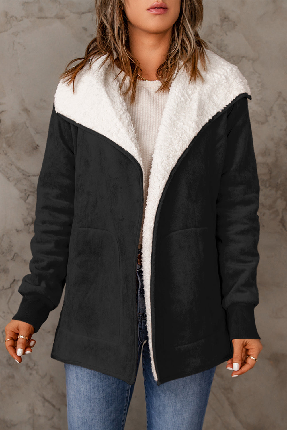 Open Front Long Sleeve Sherpa Jacket [Spirit and Rebel]