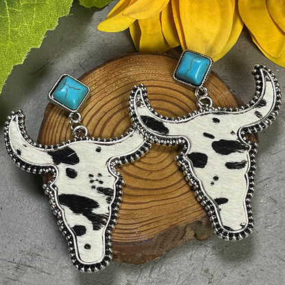 Bull Shape Turquoise Dangle Boho Western Earrings [Spirit and Rebel] Style A One Size 