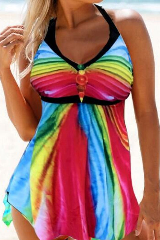 Sunset and Swim Multicolored Halter Neck Two-Piece Tankini Sunset and Swim