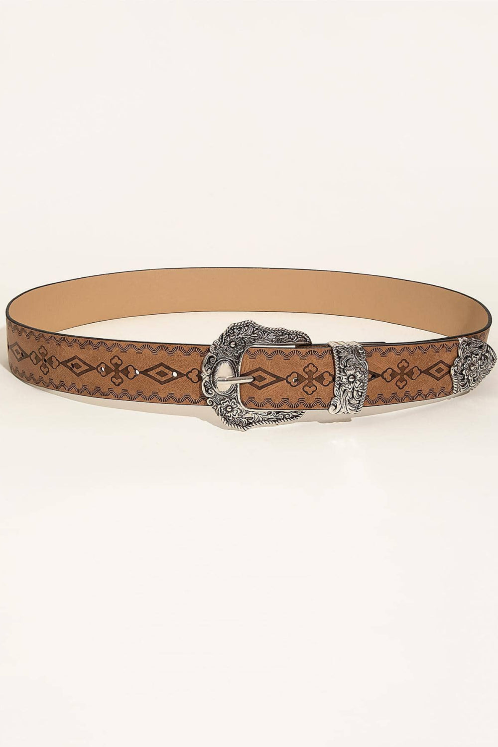 Patterned PU Leather Boho Belt - Spirit and Rebel [Spirit and Rebel] Caramel S 