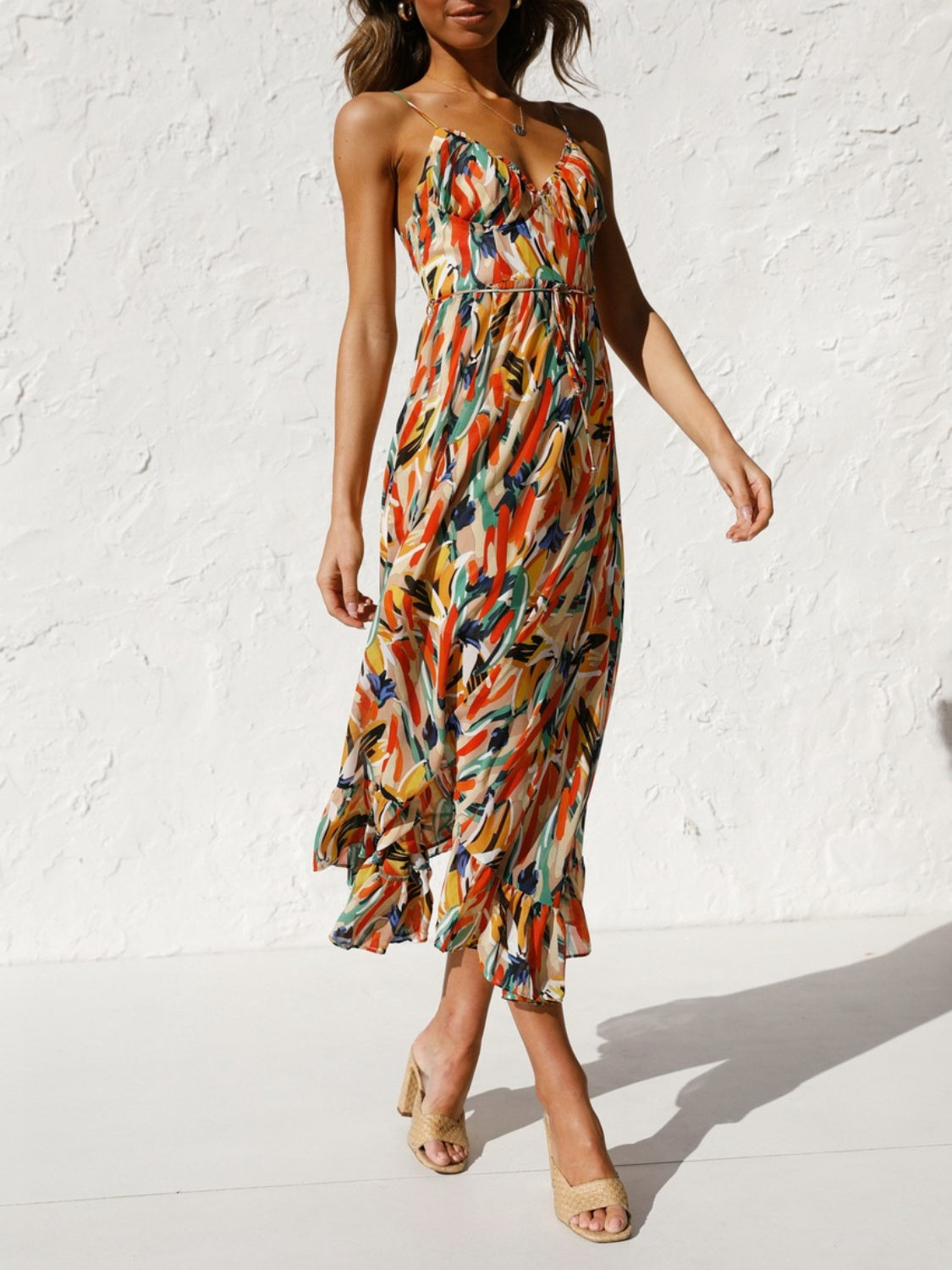 Printed Sleeveless Midi Cami Boho Wedding Guest Dress [Spirit and Rebel]   