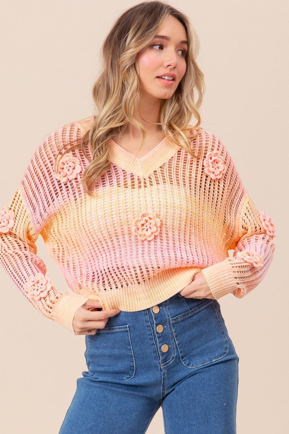 Ombre Crochet Flower Knit Boho Top - Spirit and Rebel [Spirit and Rebel]   