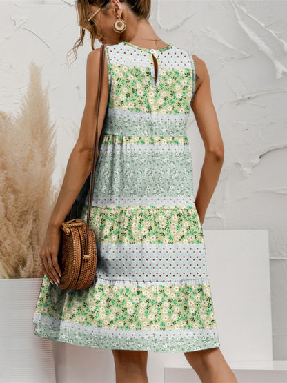 Tiered Printed Round Neck Sleeveless Boho Dress [Spirit and Rebel]   