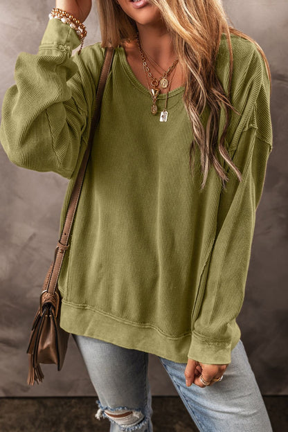 Textured Round Neck Long Sleeve Boho Sweatshirt [Spirit and Rebel]   