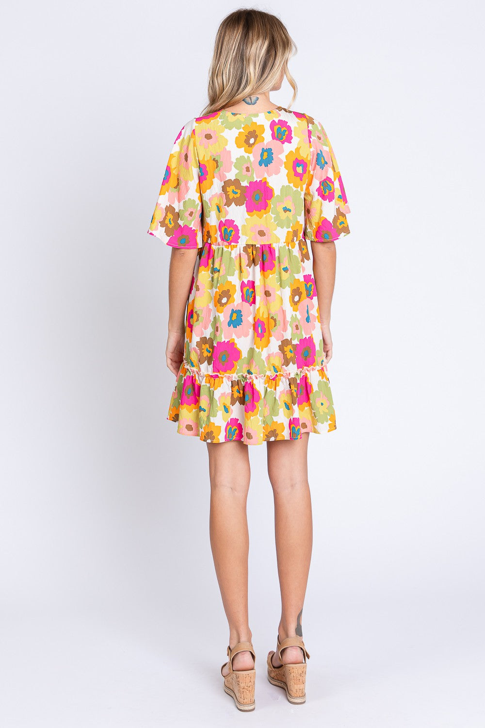 GeeGee Floral V-Neck Ruffle Hem Mini Dress [Spirit and Rebel]   