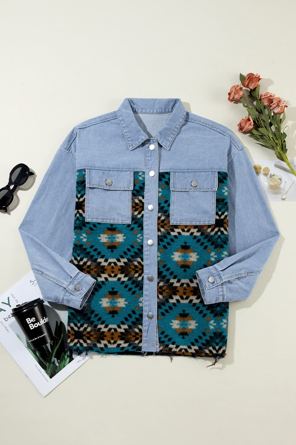 Pocketed Button Up Long Sleeve Denim Boho Jacket - Spirit and Rebel [Spirit and Rebel]   