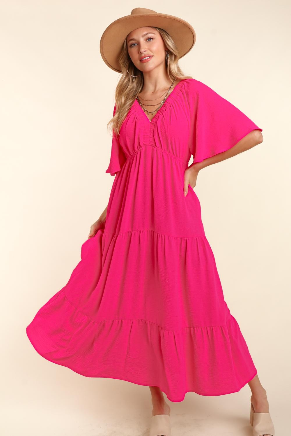 Tiered Babydoll Maxi Boho Dress with Side Pocket - Spirit and Rebel [Spirit and Rebel]   