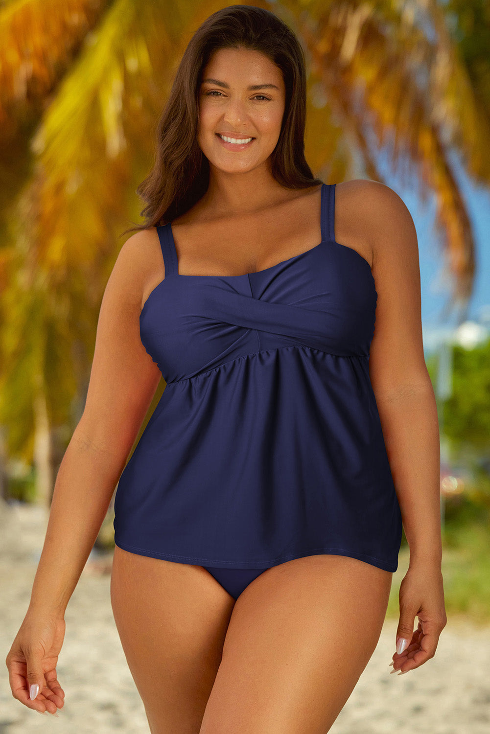 Sunset and Swim Plus Size Adjustable Strap Tankini Set Plus Size Sunset and Swim Navy M