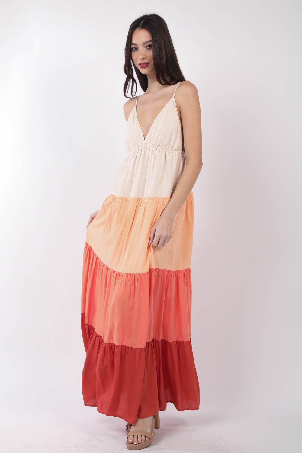 VERY J Color Block Tiered Maxi Cami Boho Dress [Spirit and Rebel]   