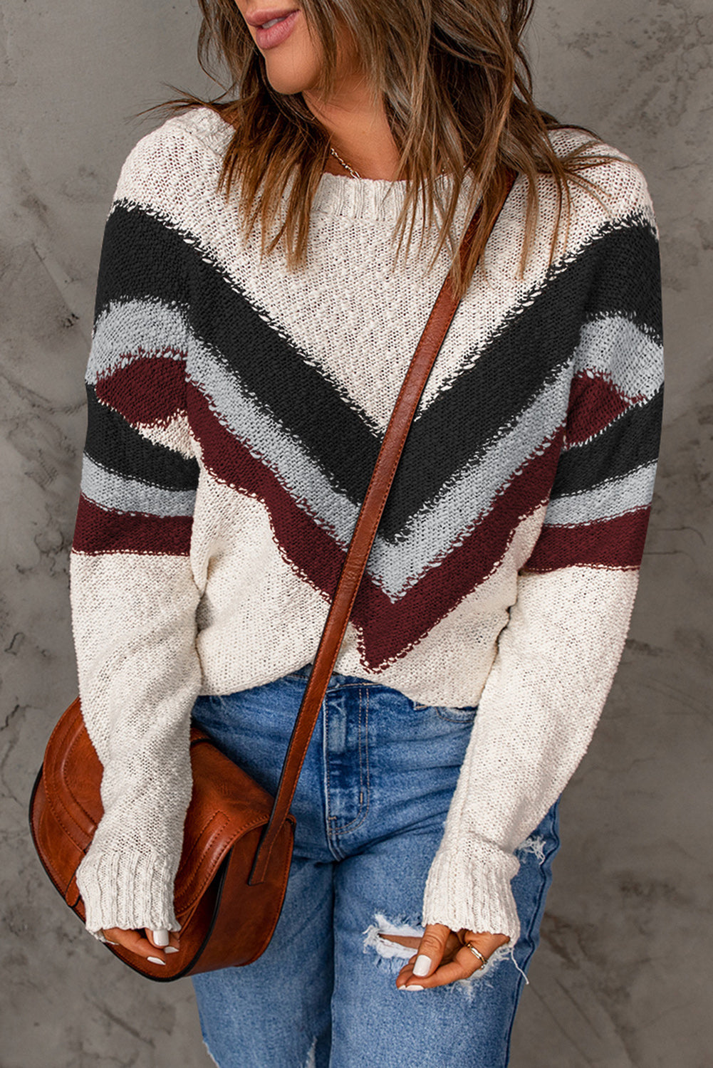 Contrast Dropped Shoulder Long Sleeve Boho Sweater [Spirit and Rebel]   