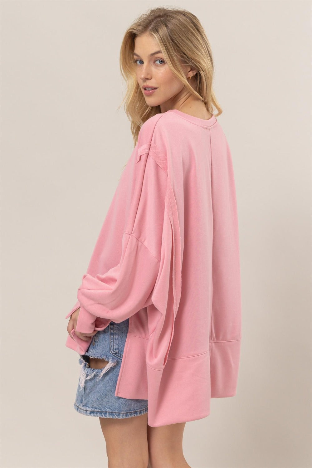 Spirit and Rebel French Terry Long Sleeve High-Low Slit Boho Sweatshirt [Spirit and Rebel]   