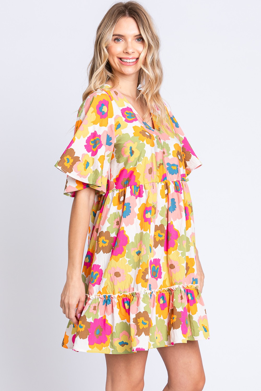 GeeGee Floral V-Neck Ruffle Hem Mini Dress [Spirit and Rebel]   