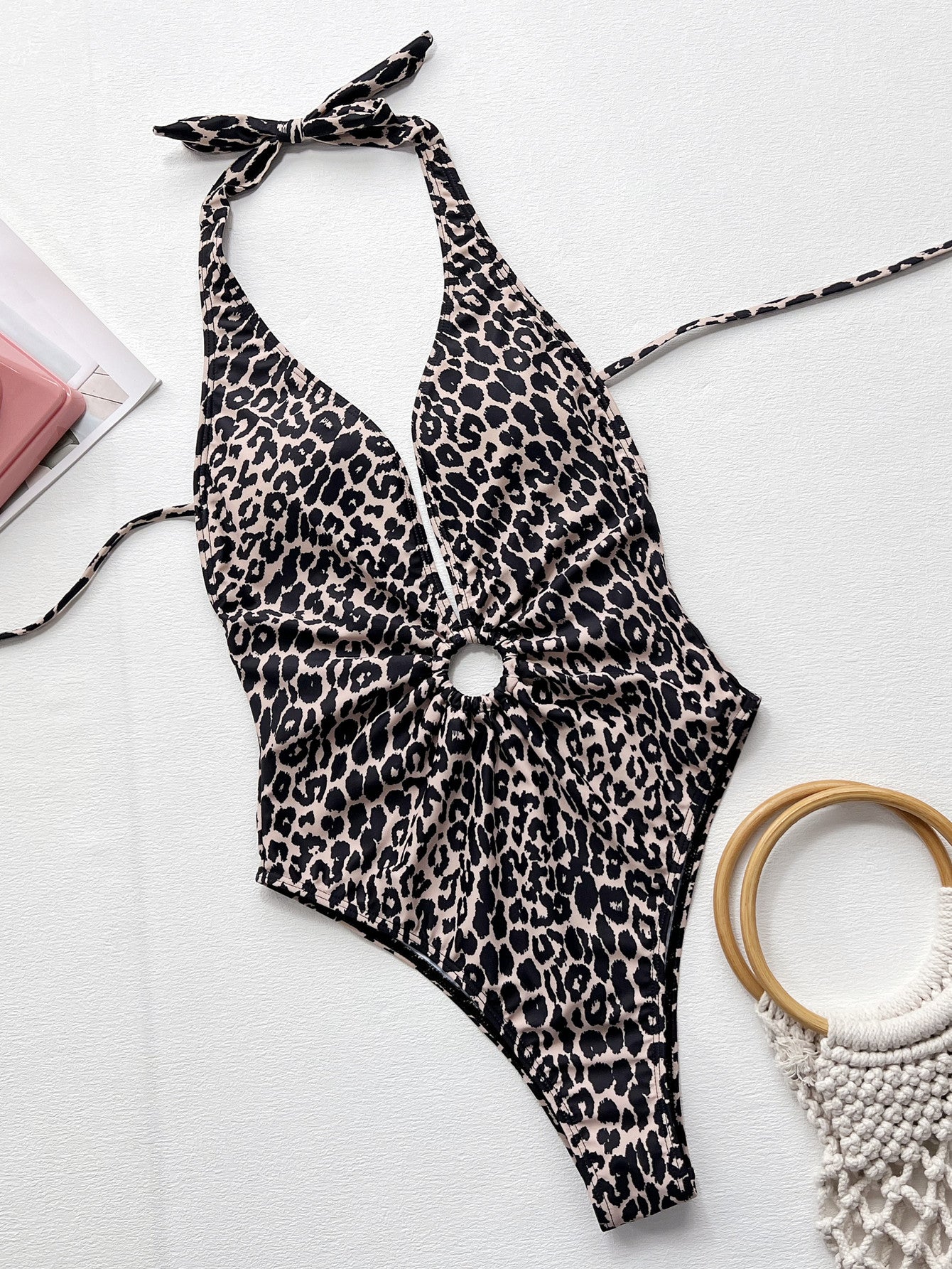 Leopard Halter Neck Ring Detail One-Piece Swimsuit [Spirit and Rebel]