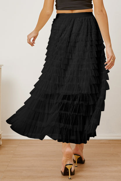 Ruched High Waist Tiered Boho Skirt [Spirit and Rebel]   