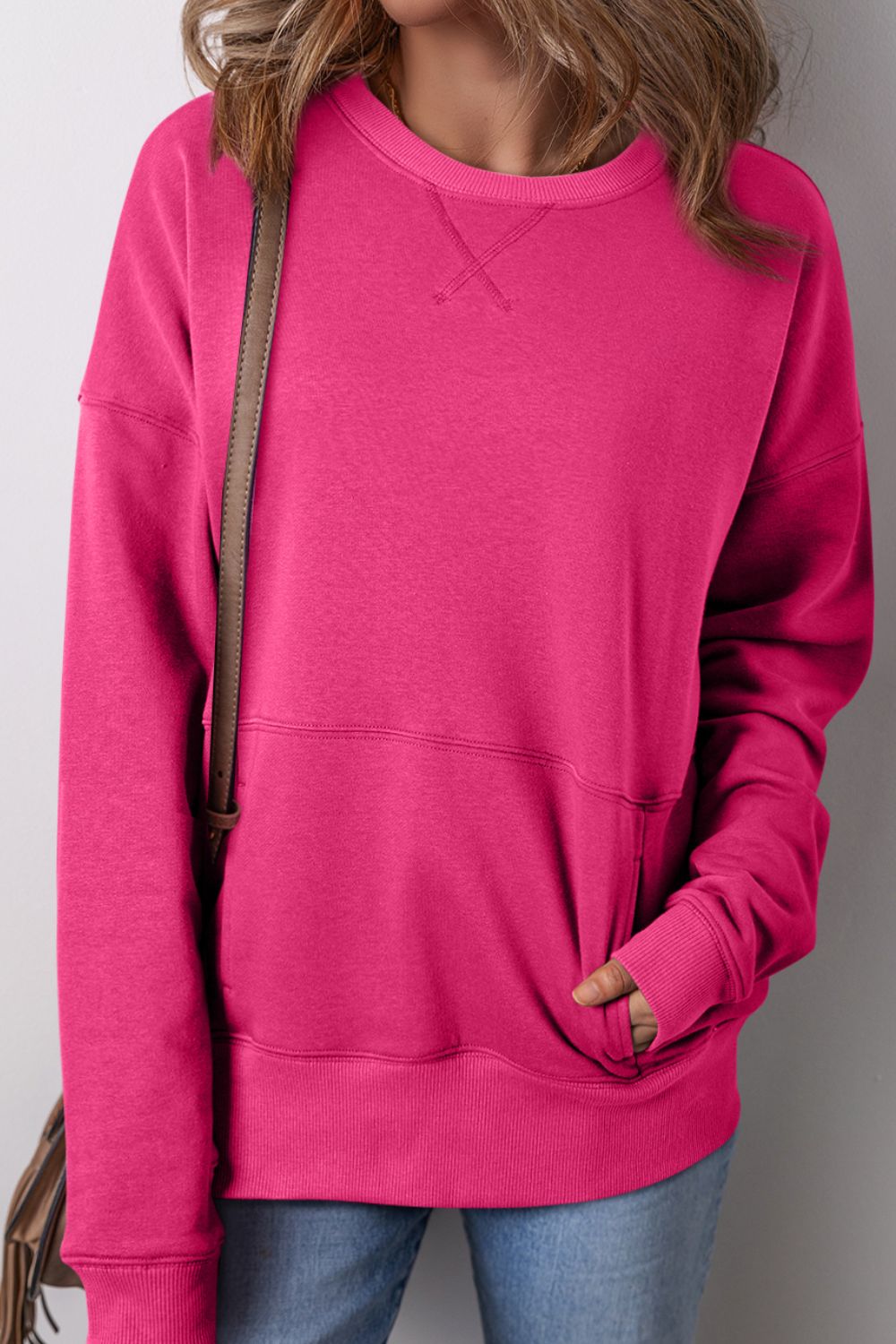 Solid Color Round Neck Long Sleeve Sweatshirt [Spirit and Rebel]