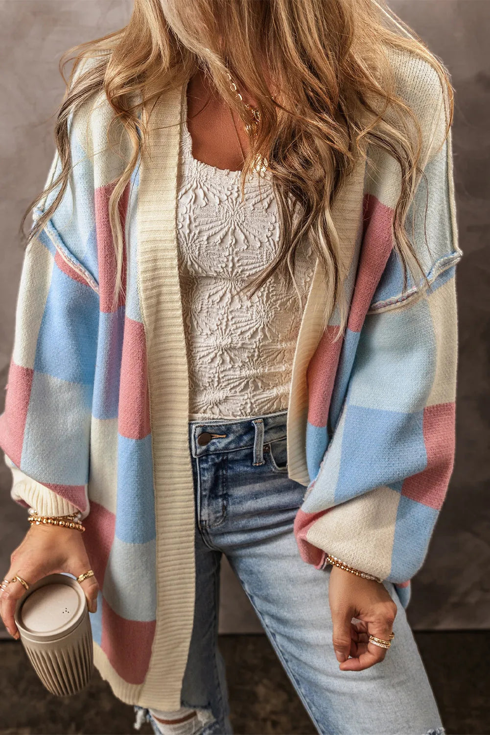 Color Block Open Front Long Sleeve Boho Cardigan - Spirit and Rebel [Spirit and Rebel]   