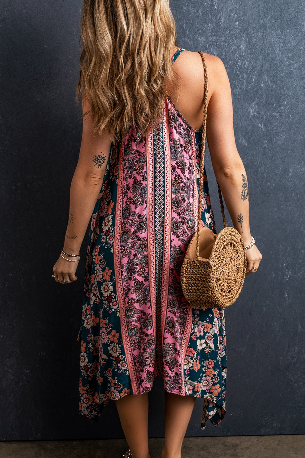 Printed V-Neck Midi Cami Boho Dress [Spirit and Rebel]   