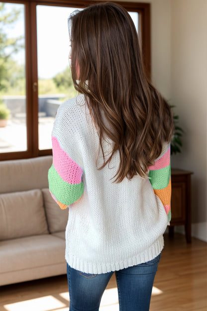 Color Block Round Neck Boho Sweater - Spirit and Rebel [Spirit and Rebel]   