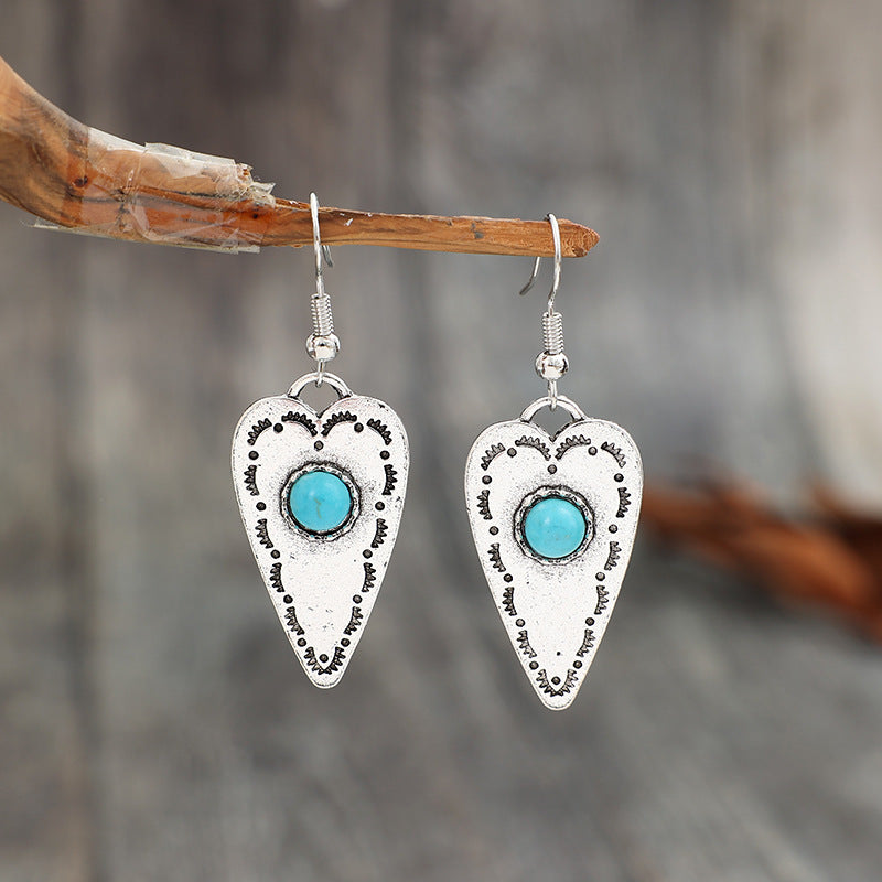 Alloy Turquoise Heart Dangle Boho Earrings - Spirit and Rebel [Spirit and Rebel]   