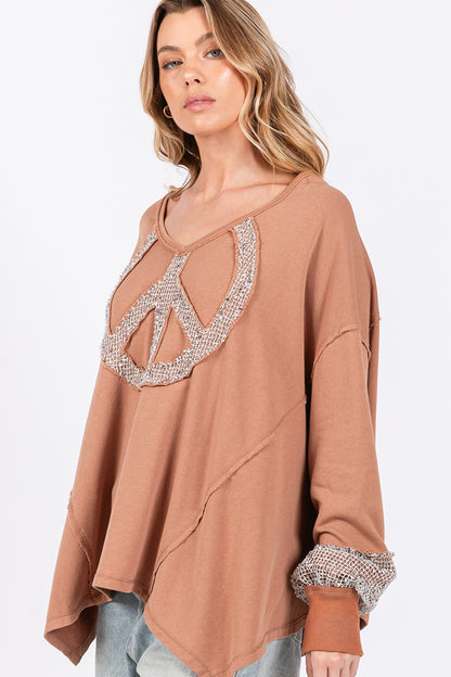 Spirit and Rebel Peace Sign Mineral Wash Terry Boho Top [Spirit and Rebel]   