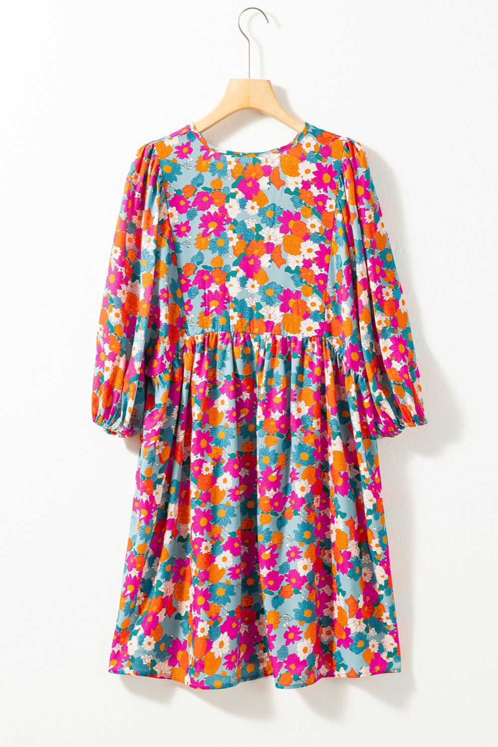 Floral Tie Neck Puff Sleeve Boho Mini Dress [Spirit and Rebel]   