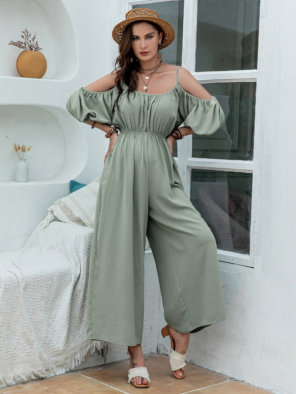 Spirit and Rebel Spaghetti Strap Wide Leg Boho Jumpsuit [Spirit and Rebel]   