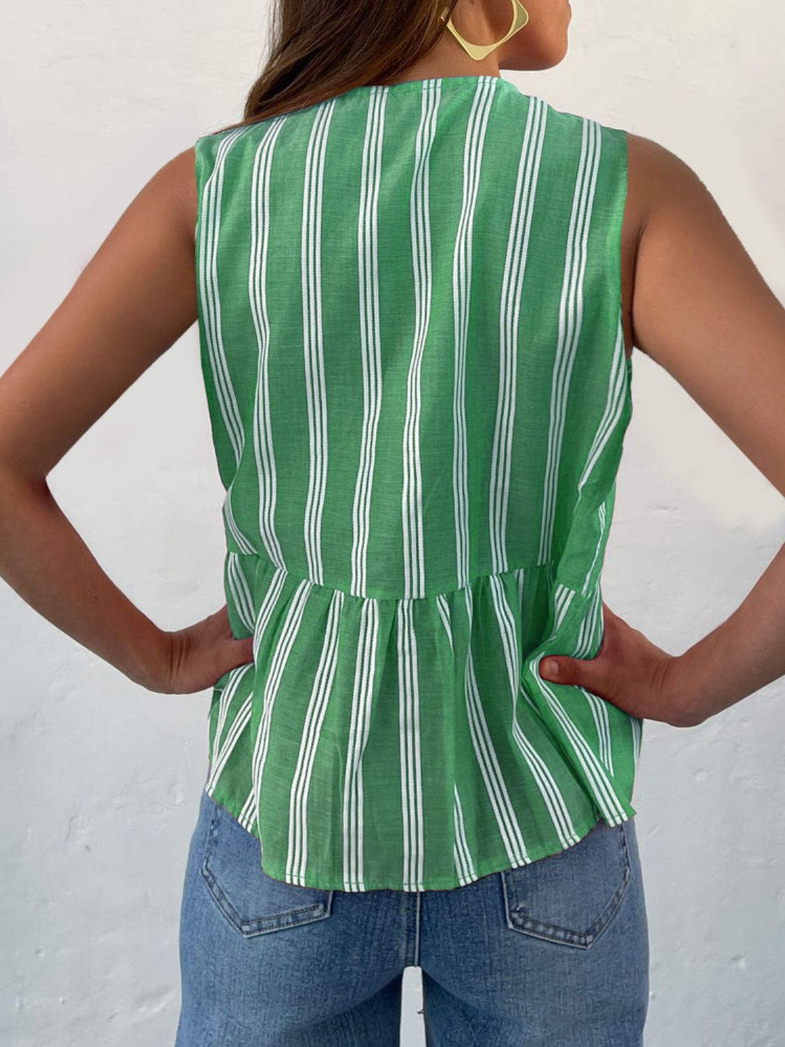 Tied Striped Round Neck Tank