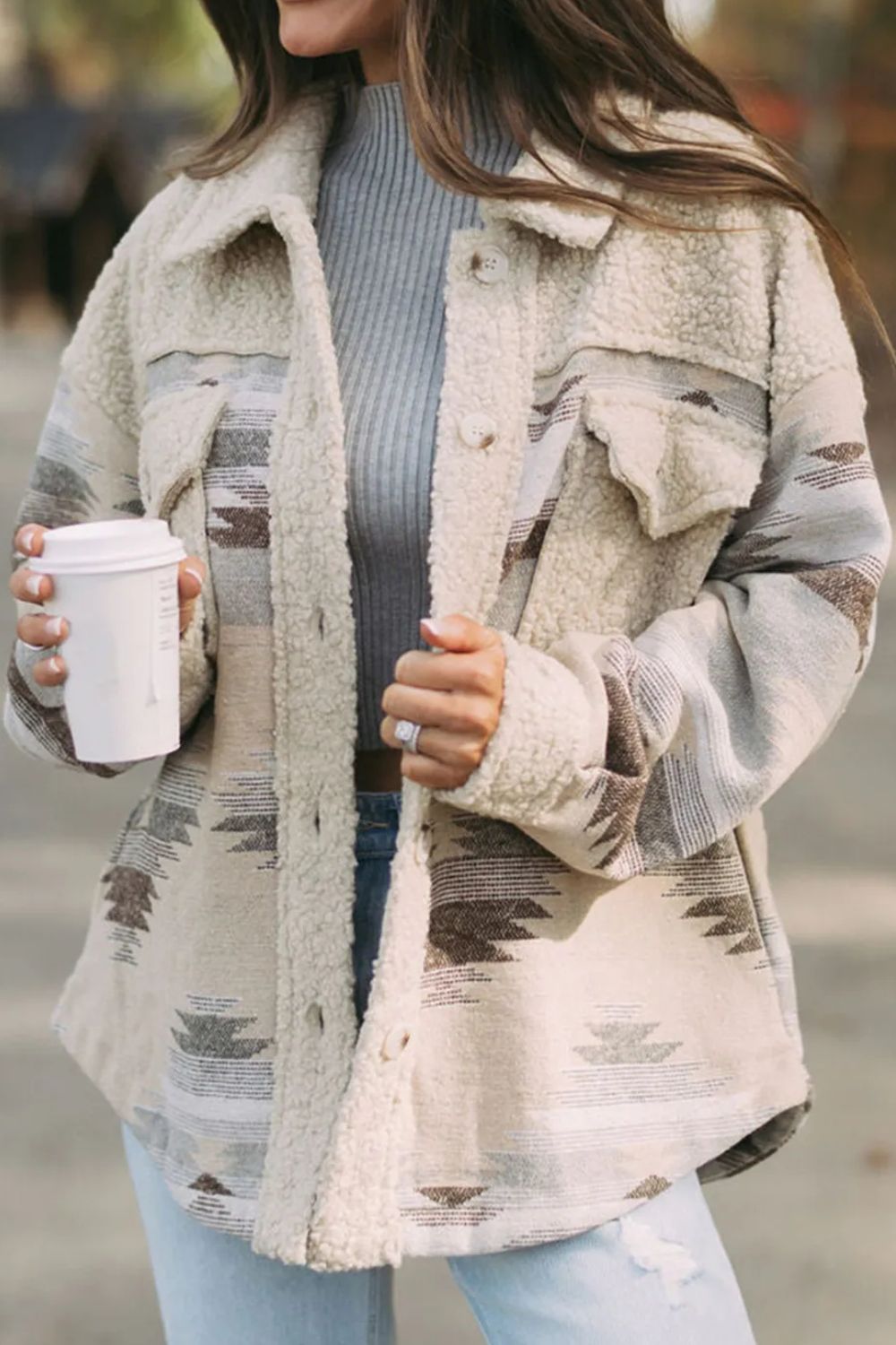 Button Up Long Sleeve Boho Jacket - Spirit and Rebel [Spirit and Rebel] Beige S 