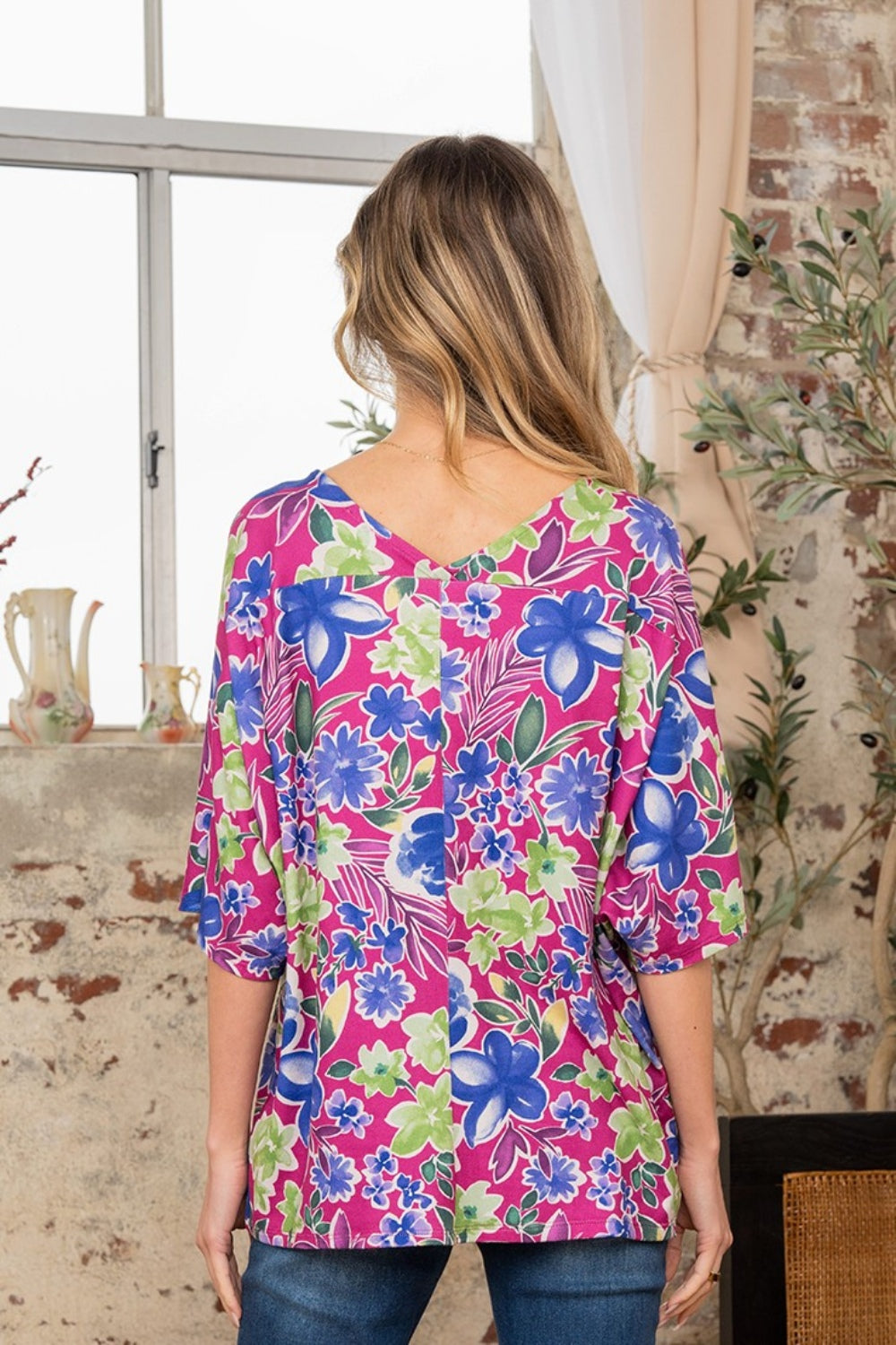 Sew In Love Plus Size V-Neck Floral Half Sleeve Boho Top - Spirit and Rebel [Spirit and Rebel]   