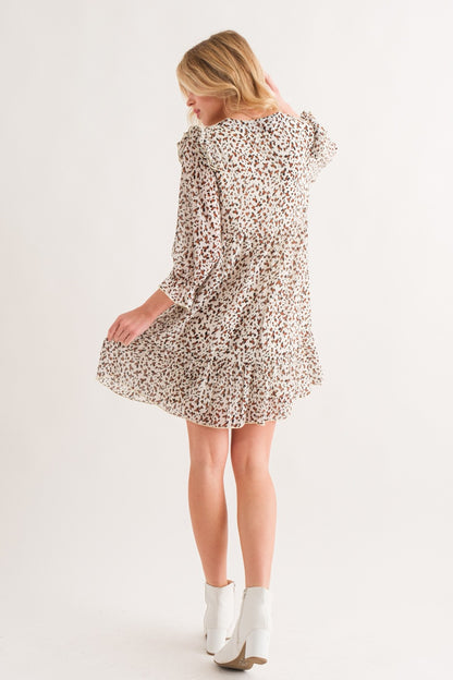 Spirit and Rebel Leopard Ruffle Hem Woven Mini Dress [Spirit and Rebel]   