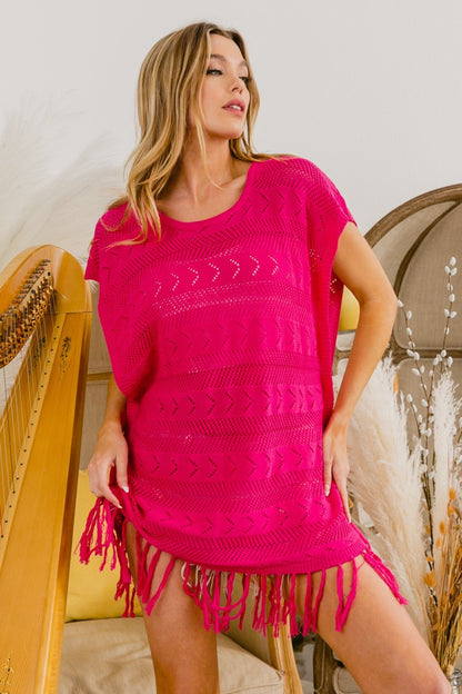 Spirit and Rebel Fringed Hem Knit Boho Top [Spirit and Rebel]   