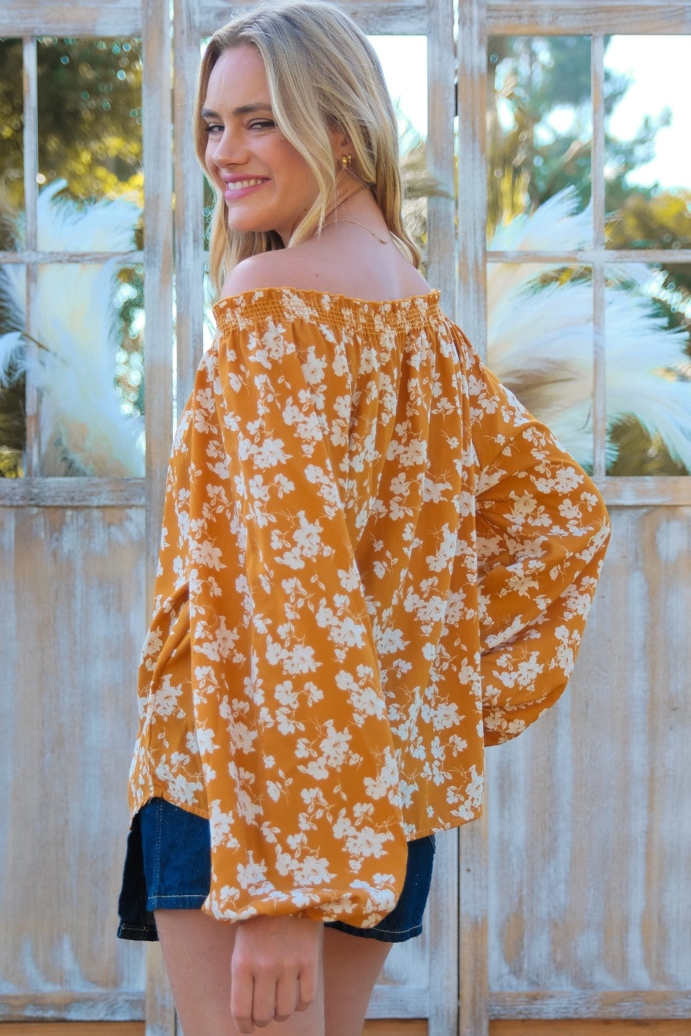 Spirit and Rebel Hailey & Co Floral Off-Shoulder Balloon Sleeve Bohemian Blouse [Spirit and Rebel]   