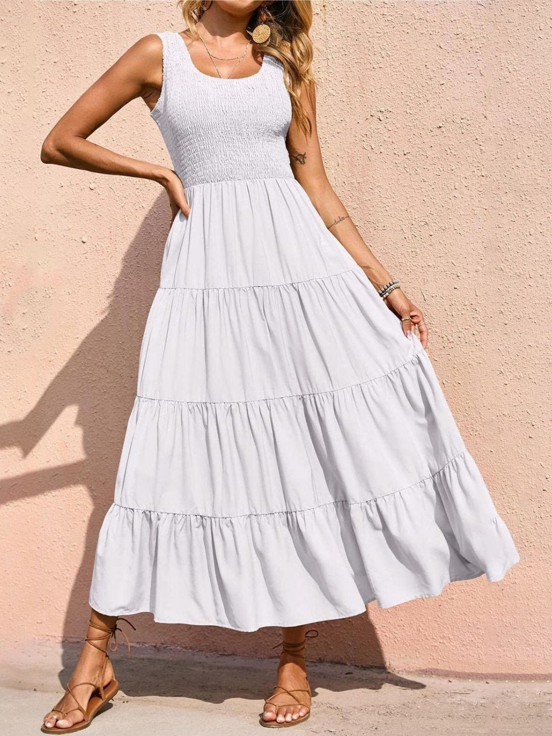 Boho Chic  Tiered Smocked Wide Strap Dress [Spirit and Rebel]   