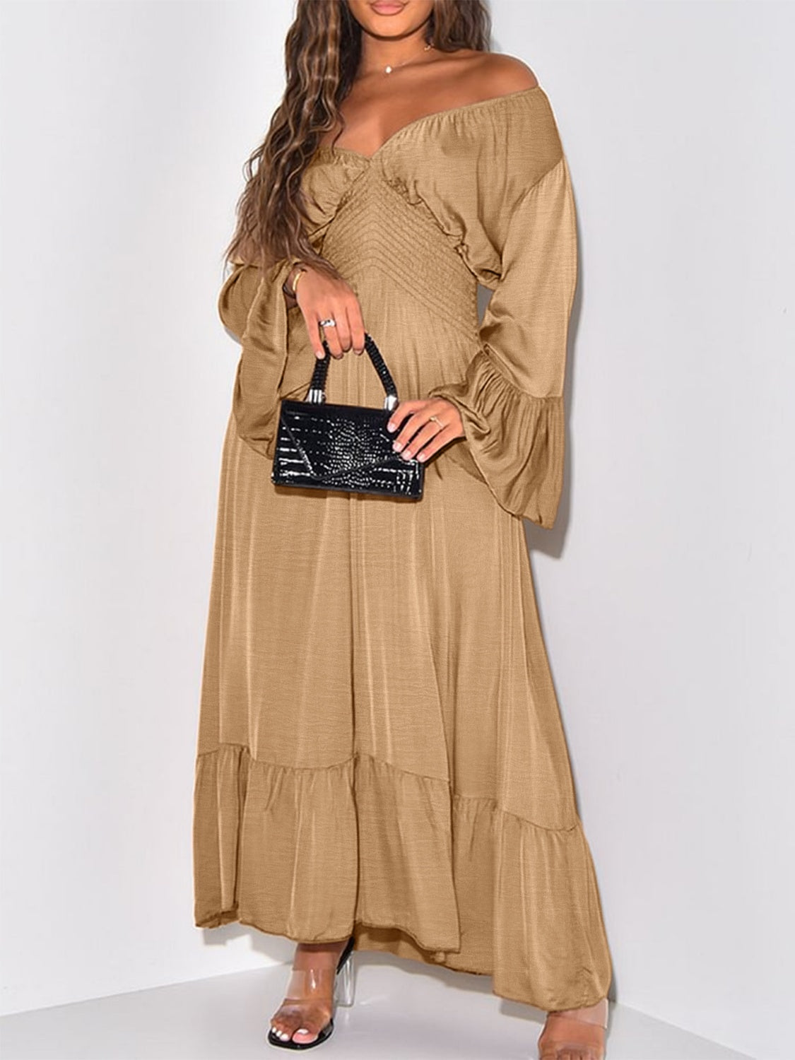 Spirit and Rebel Smocked Flounce Sleeve Maxi Dress [Spirit and Rebel]   