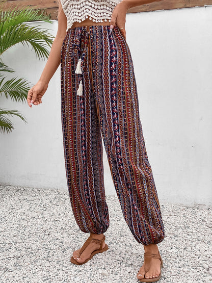 Tassel Printed High Waist Boho Pants - Spirit and Rebel [Spirit and Rebel]   