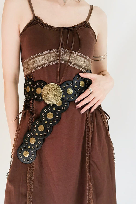 Round Shape PU Leather Boho Belt - Spirit and Rebel [Spirit and Rebel] Black/Gold One Size 