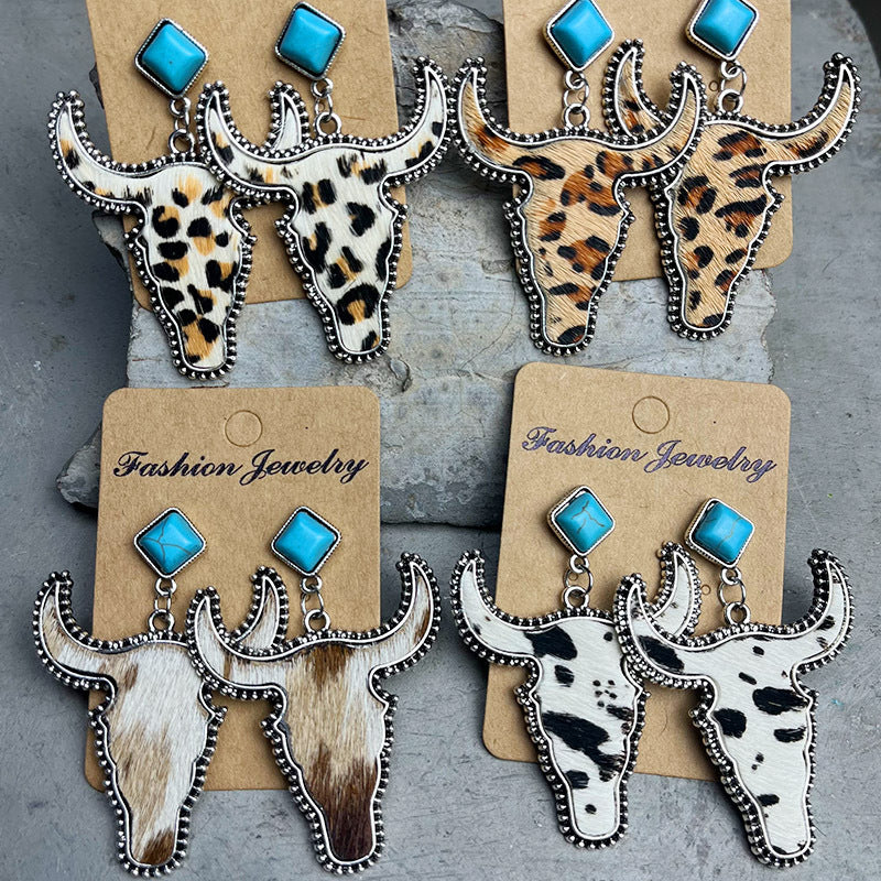 Bull Shape Turquoise Dangle Boho Western Earrings [Spirit and Rebel]   