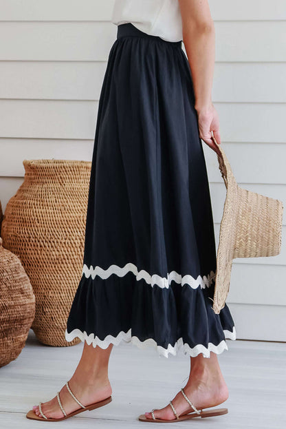 Contrast Trim Elastic Waist Boho Skirt [Spirit and Rebel]   