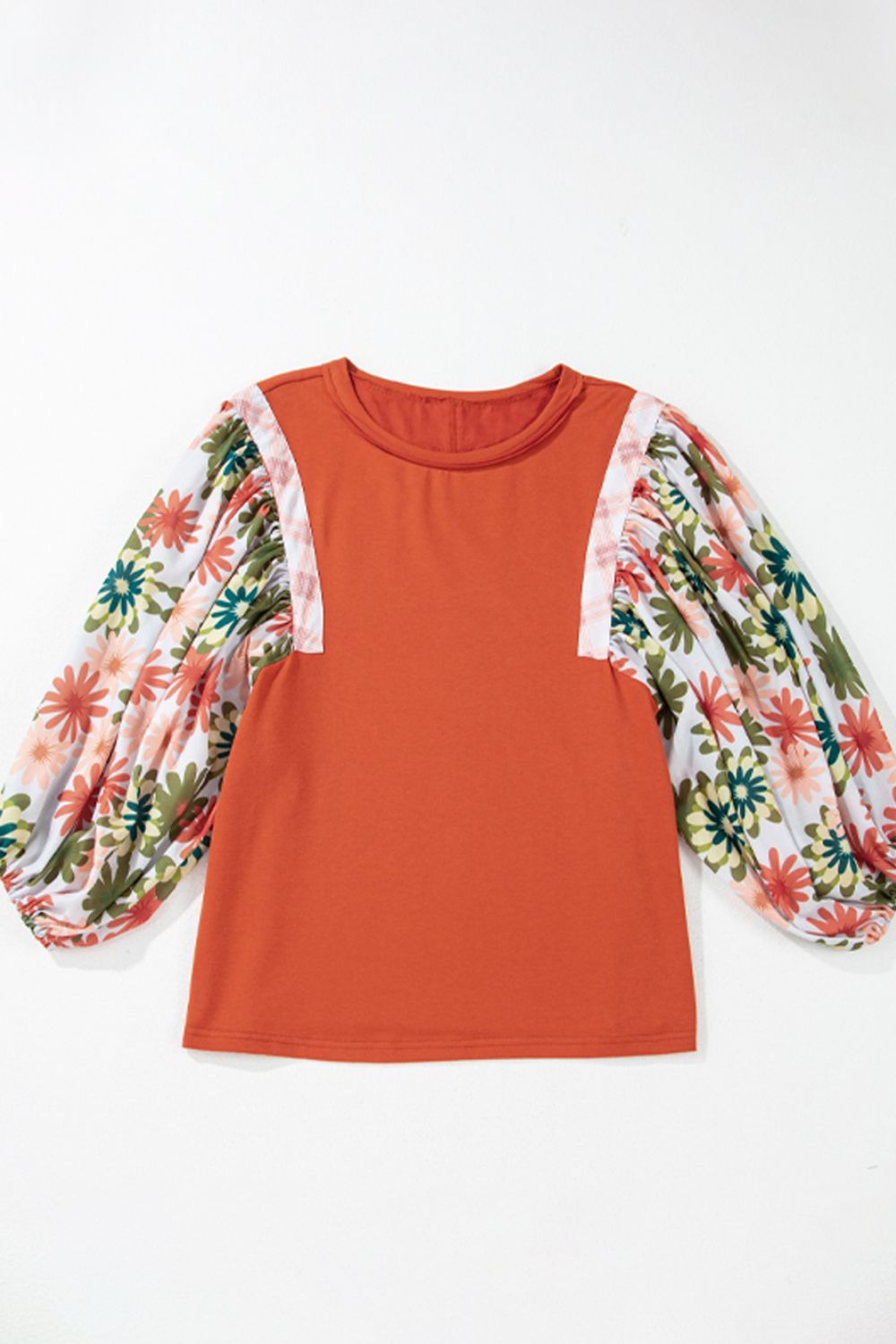 Printed Round Neck Balloon Sleeve Blouse [Spirit and Rebel]