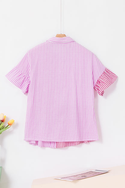 Striped Button Up Flounce Sleeve Shirt [Spirit and Rebel]   