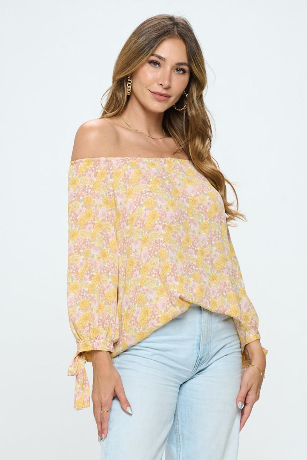 RENEE C Floral Off-Shoulder Long Sleeve Boho Blouse [Spirit and Rebel]   