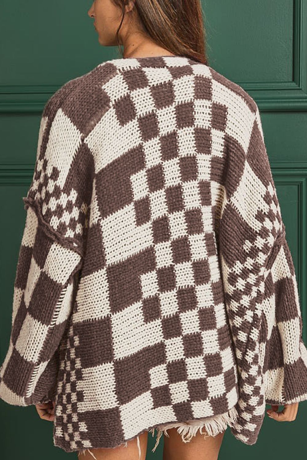 Checkered Open Front Long Sleeve Boho Cardigan [Spirit and Rebel]