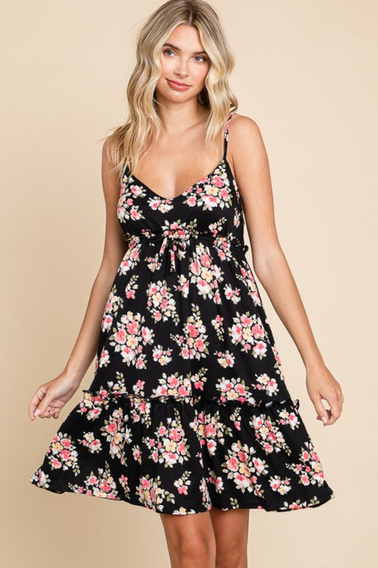 Plus Size Floral Frill Boho Cami Boho Dress - Spirit and Rebel [Spirit and Rebel] Black S 