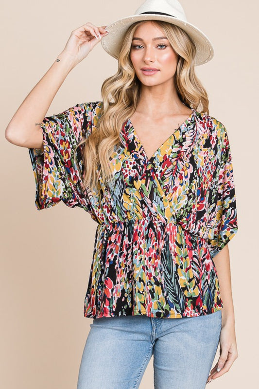 Printed Surplice Peplum Boho Blouse - Spirit and Rebel [Spirit and Rebel] Floral S 