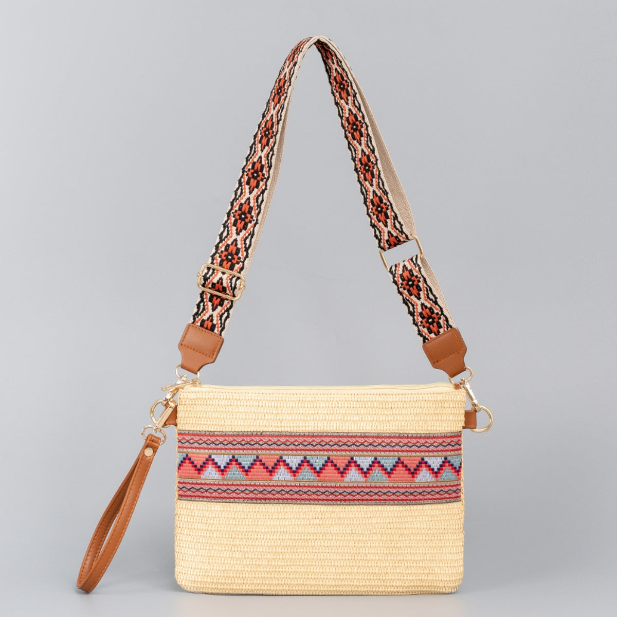 Geometric Straw Weave Crossbody Boho Bag - Spirit and Rebel [Spirit and Rebel]   